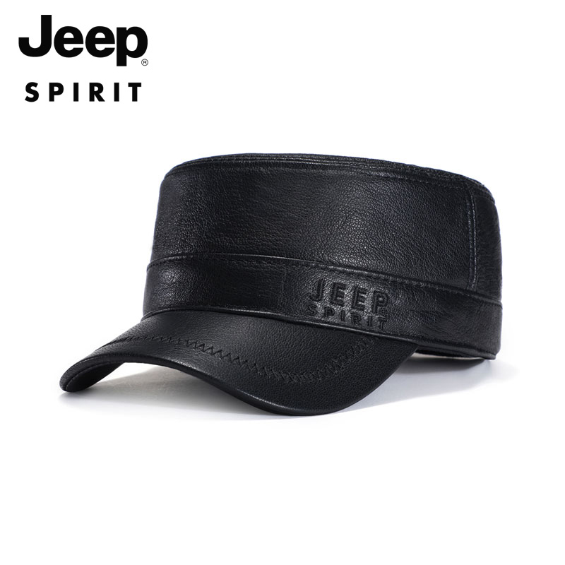 JEEP SPIRIT 吉普平顶帽男士真羊皮帽子冬季保暖防风休闲百搭皮帽