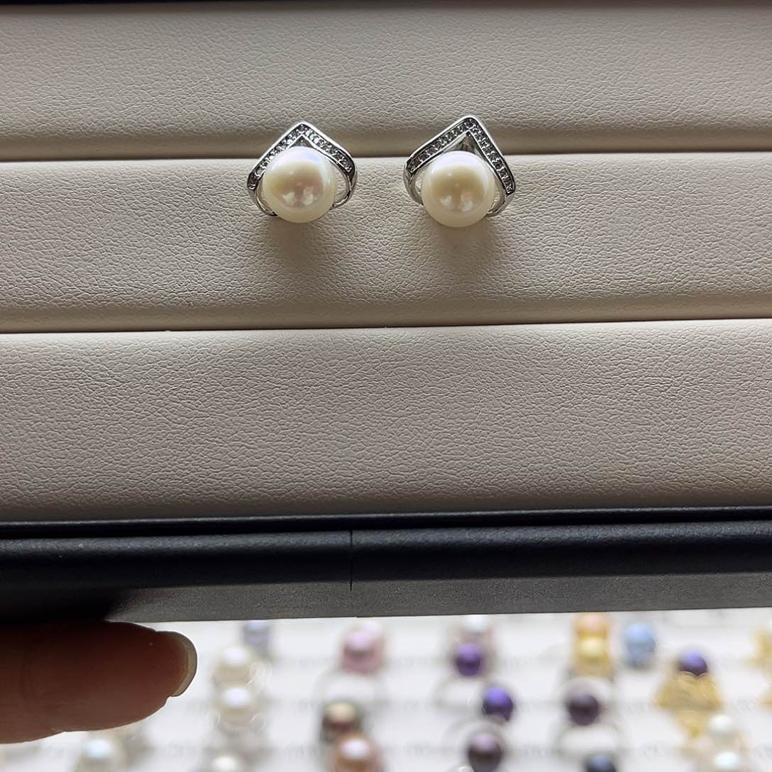 淡水珍珠耳饰银S925镶嵌