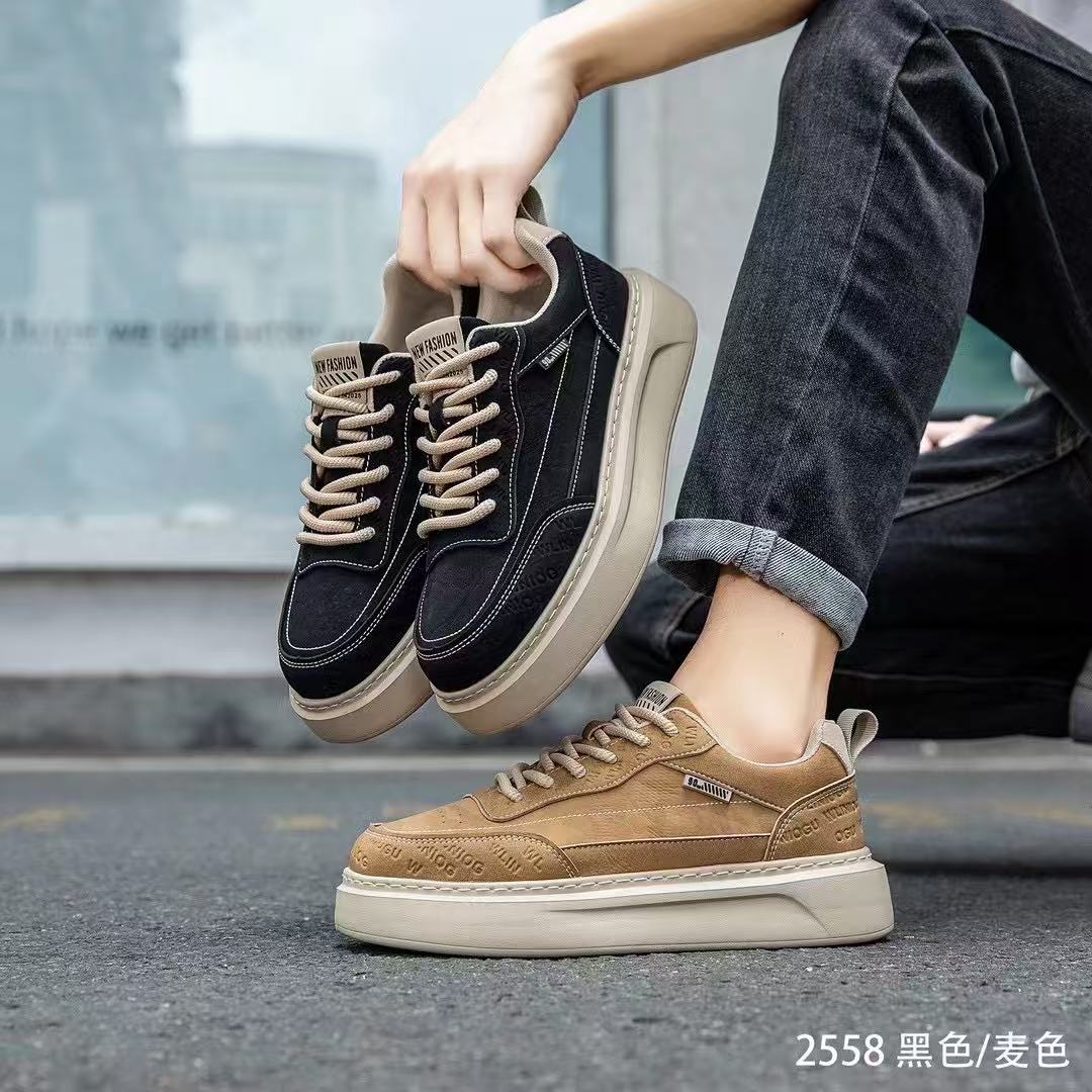 （男鞋）2558男鞋板鞋增高休闲风系带秋季休闲板鞋夏季百搭黑色潮鞋
