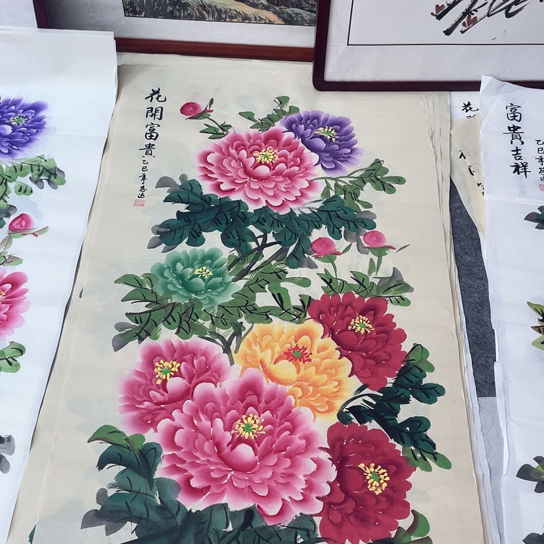 国画国画作品书法作品原稿四尺竖仿古五彩