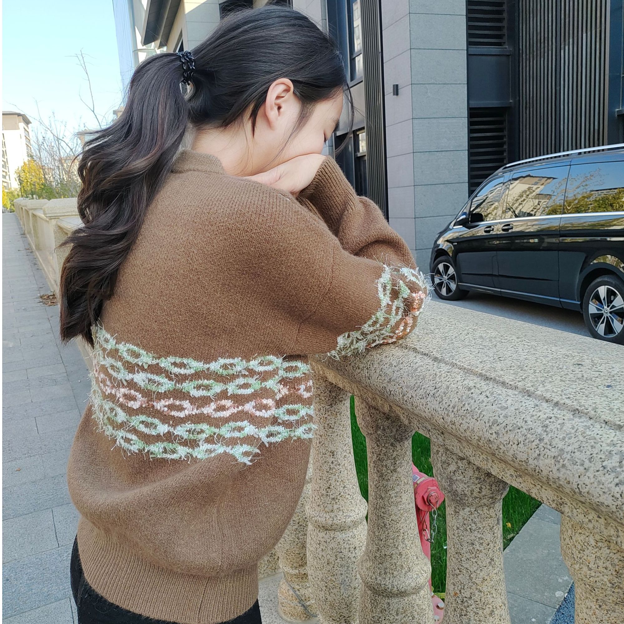 YIYANG秋冬时尚儿童毛衣针织衫韩版女童圆领提花毛衣1285复古宽松