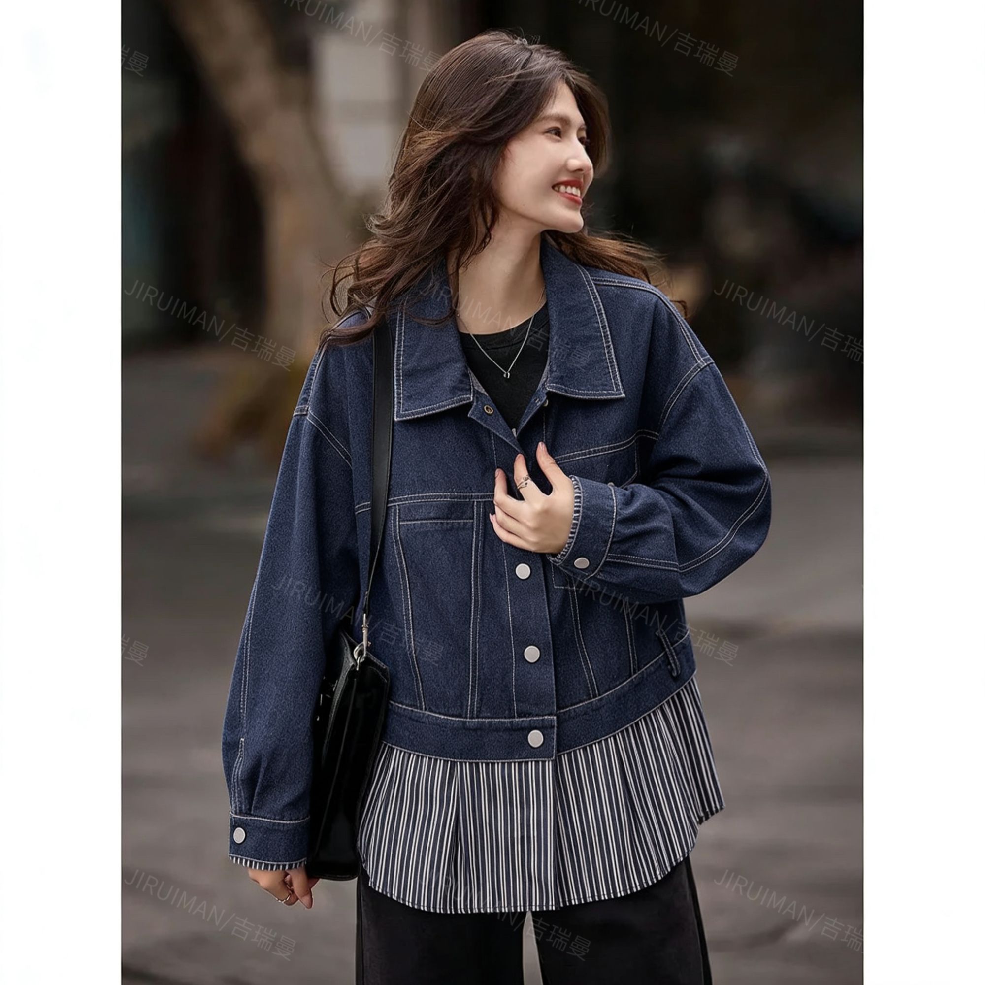 品牌撤柜-F122春秋高级感撞色休闲时尚显瘦减龄牛仔外套