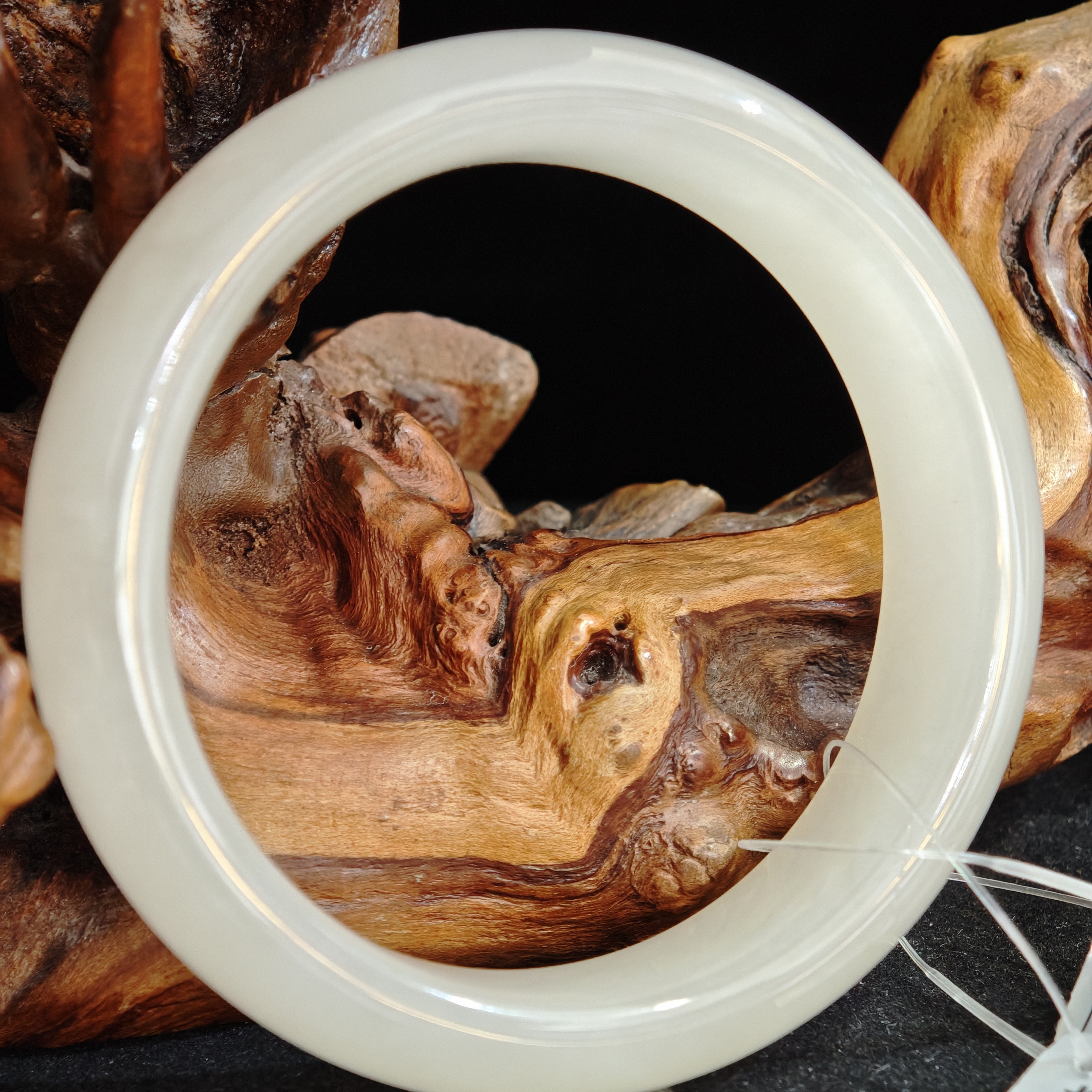 【國玉晓芸】6920和田玉藕粉宽胎手镯61圈