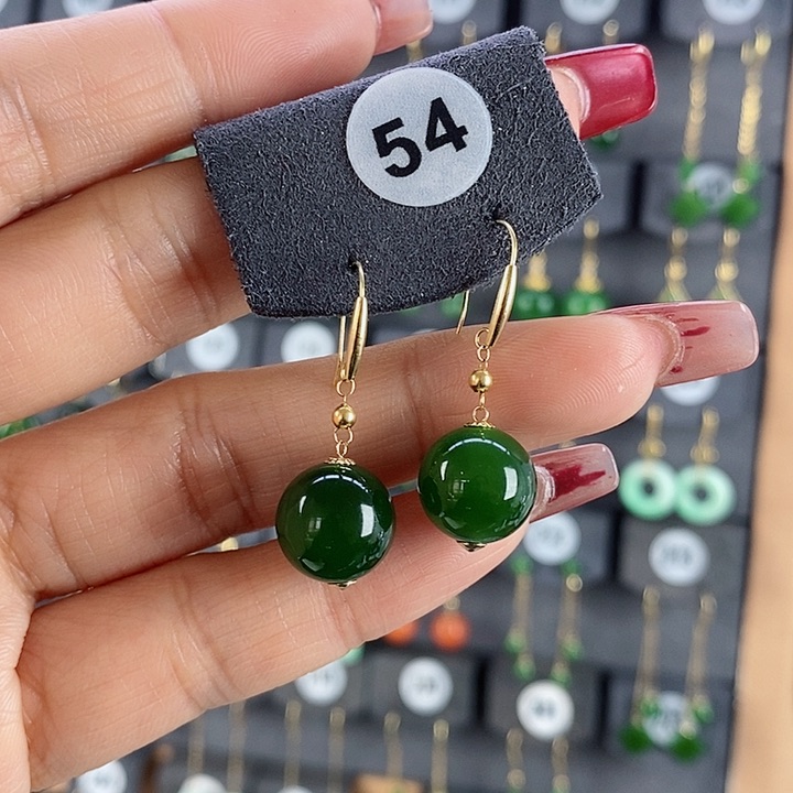 和田玉耳饰18K金镶嵌