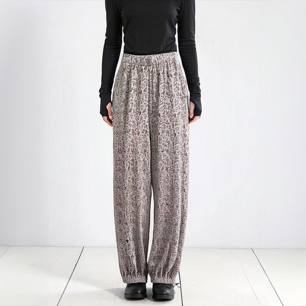 16090松紧腰无口袋小个子九分单件印花束脚睡裤妈妈裤家居裤