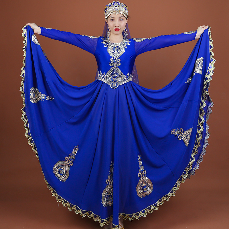 MUSE-【新疆舞蹈服】F10014A维族舞720大摆两件套高定贴花连衣裙