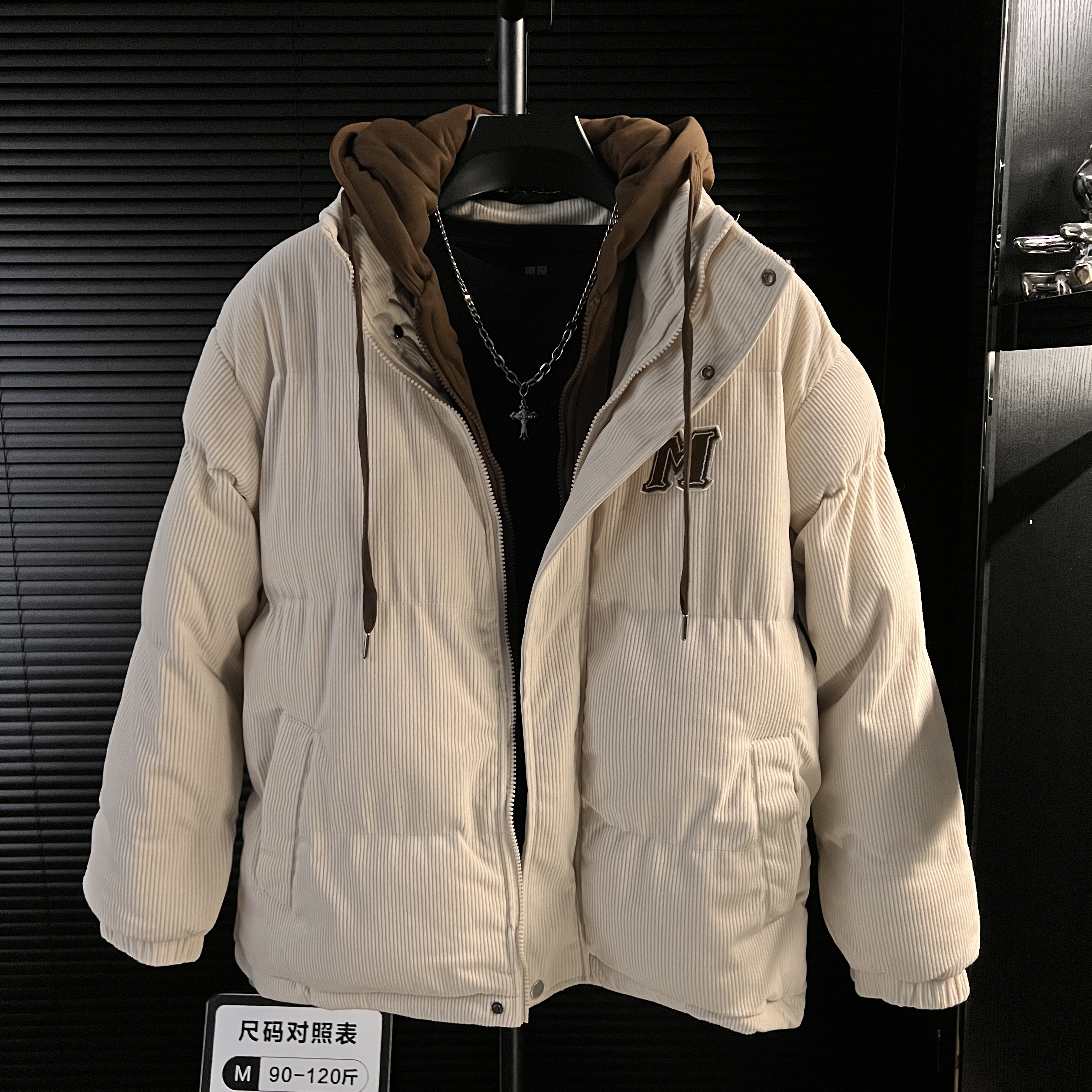 Vi 假两件灯芯绒男士棉衣冬季保暖加厚运动棉袄子男生外套棉服