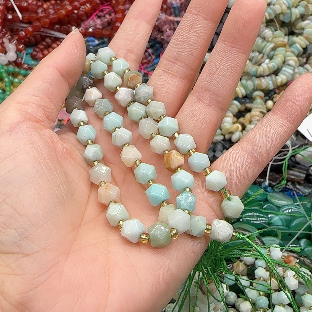 玛瑙/玉髓合金珠宝半成品亚马逊天河石6mm一条