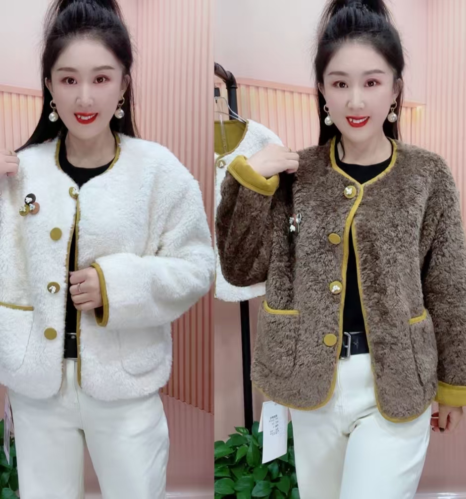 1005秋冬系扣撞色开襟女罗马风短外套冬季ins百搭上衣时尚