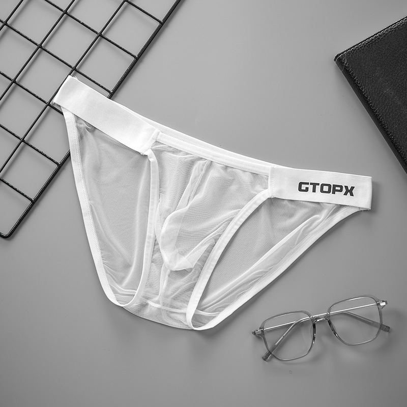 男士全网纱薄款冰丝内裤U凸低腰透明性感透视三角裤