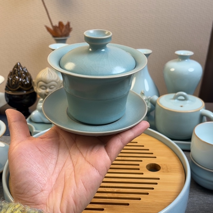 茶宠仿古釉竹节盖碗一级全品