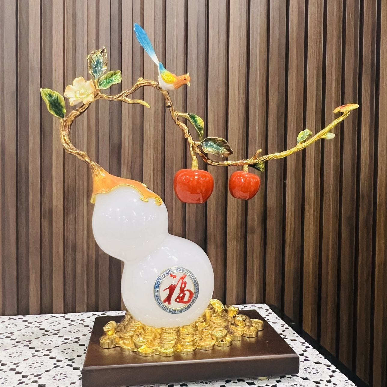 馨可雅高端琉璃玉葫芦喜鹊登枝高端珐琅摆件