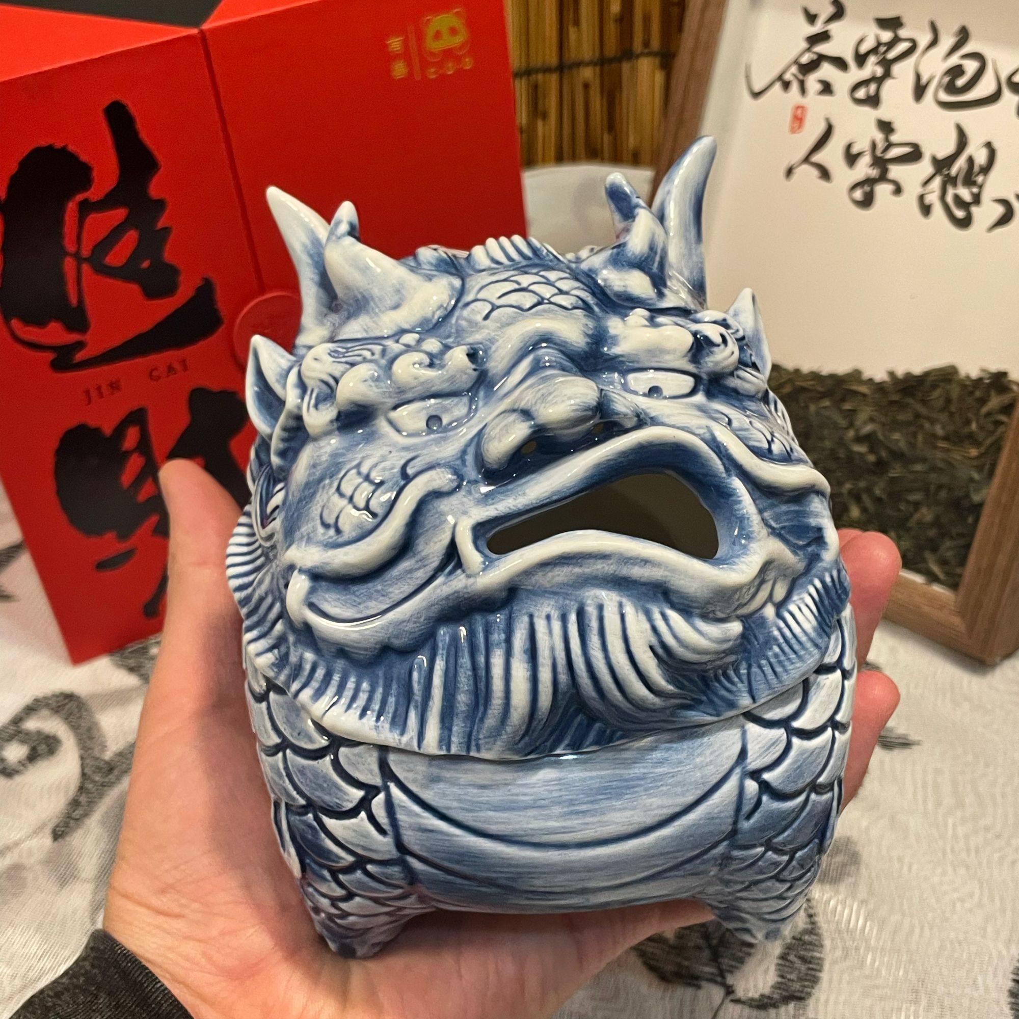 Q萌短腿无语小麒麟鬼迷日眼系列茶宠香炉景德镇招财创意茶具摆件