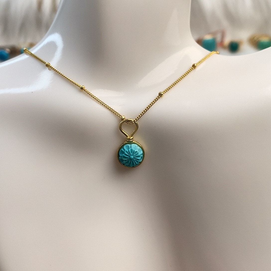 绿松石精品项链银S925镀金镶嵌