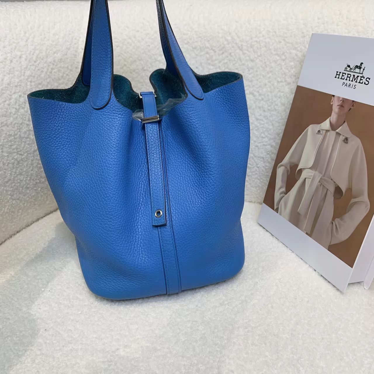 95新 Hermes/爱马仕 壹臻/X刻 蓝菜篮子22手提包/38801387