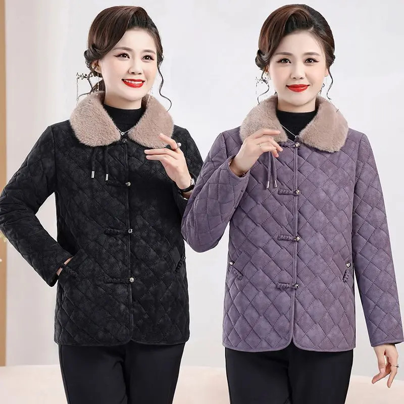 D08【秋冬爆款】2025妈妈中年加绒棉衣新款加厚保暖外套冬季时尚