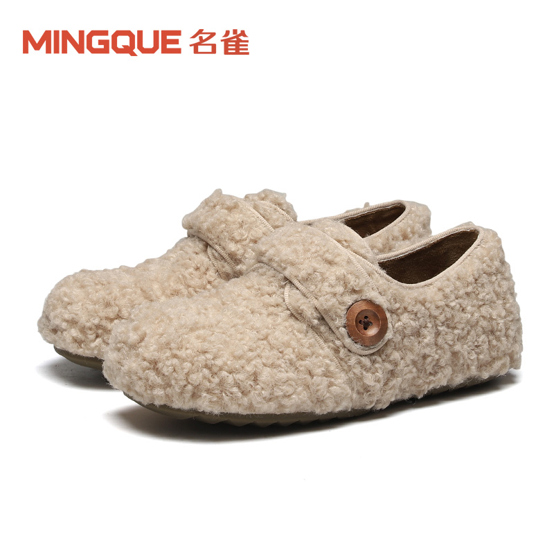 名雀MingQue学院风毛茸一脚蹬加厚保暖秋冬勃肯鞋