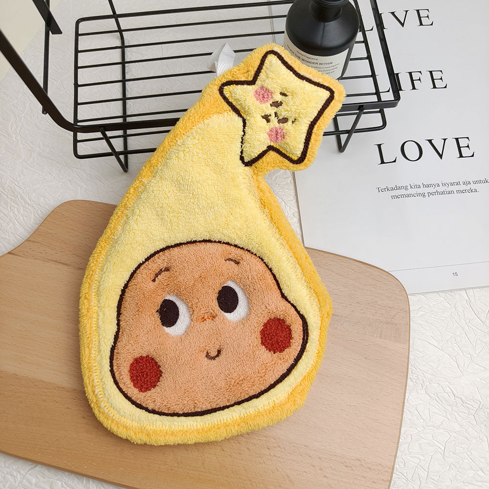 （两条装）韩版可爱星星人卡通擦手巾创意礼品周边珊瑚绒挂式毛巾