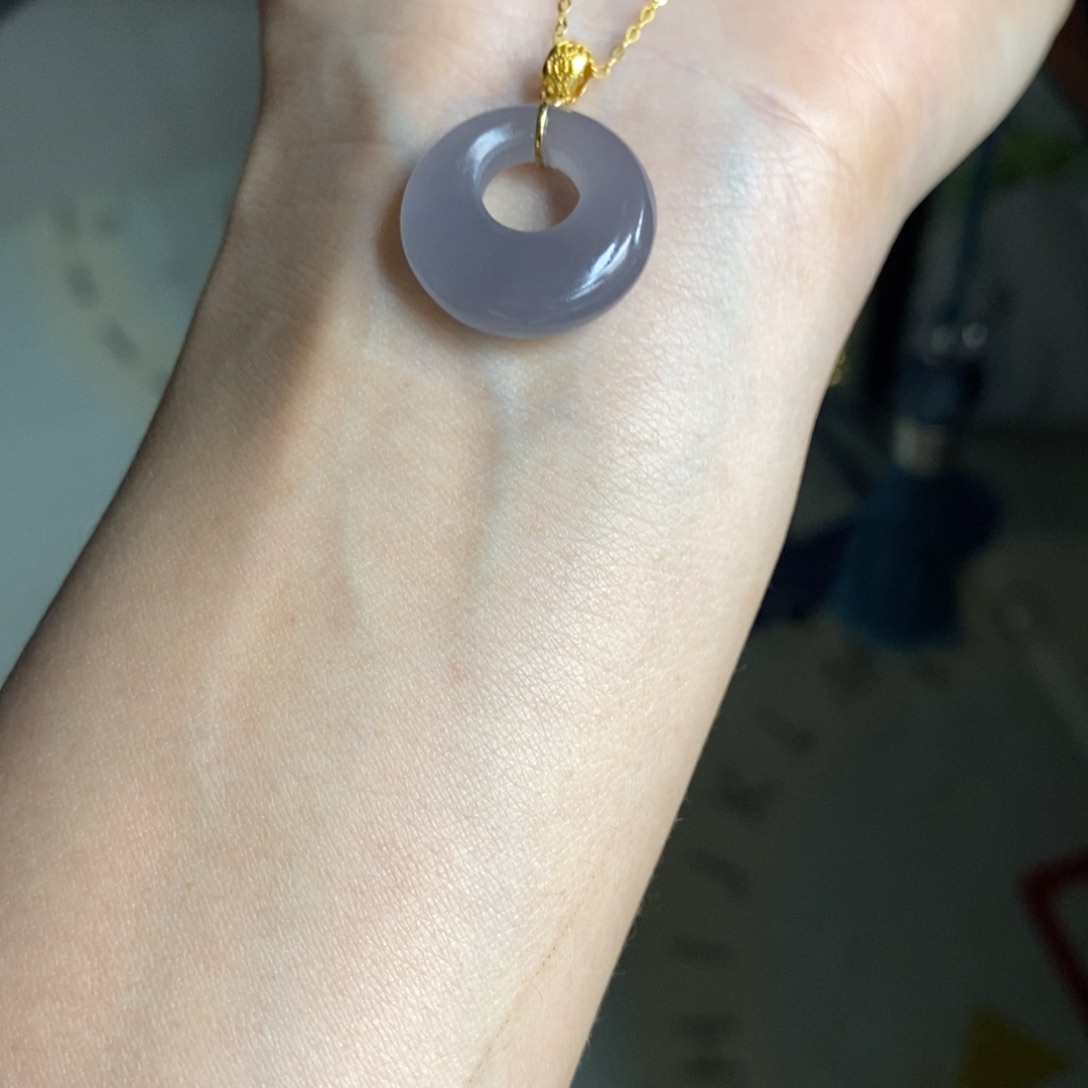 和田玉冰紫甜甜圈18K金镶嵌