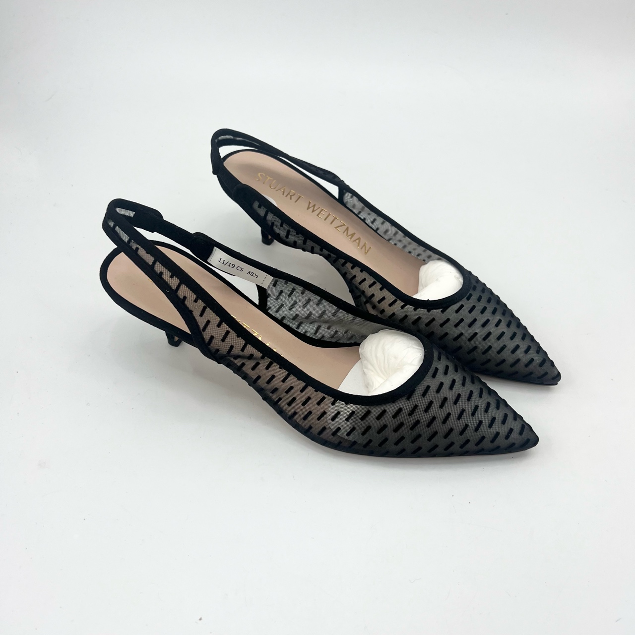 全新未使用 StuartWeitzman 38.5码黑色欧根纱格纹高跟鞋pp426435
