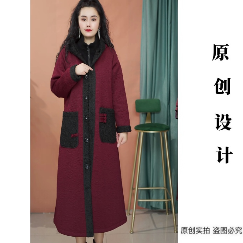 冬季新款加绒加厚长款风衣外套 显瘦遮肉时尚百搭中老年外套