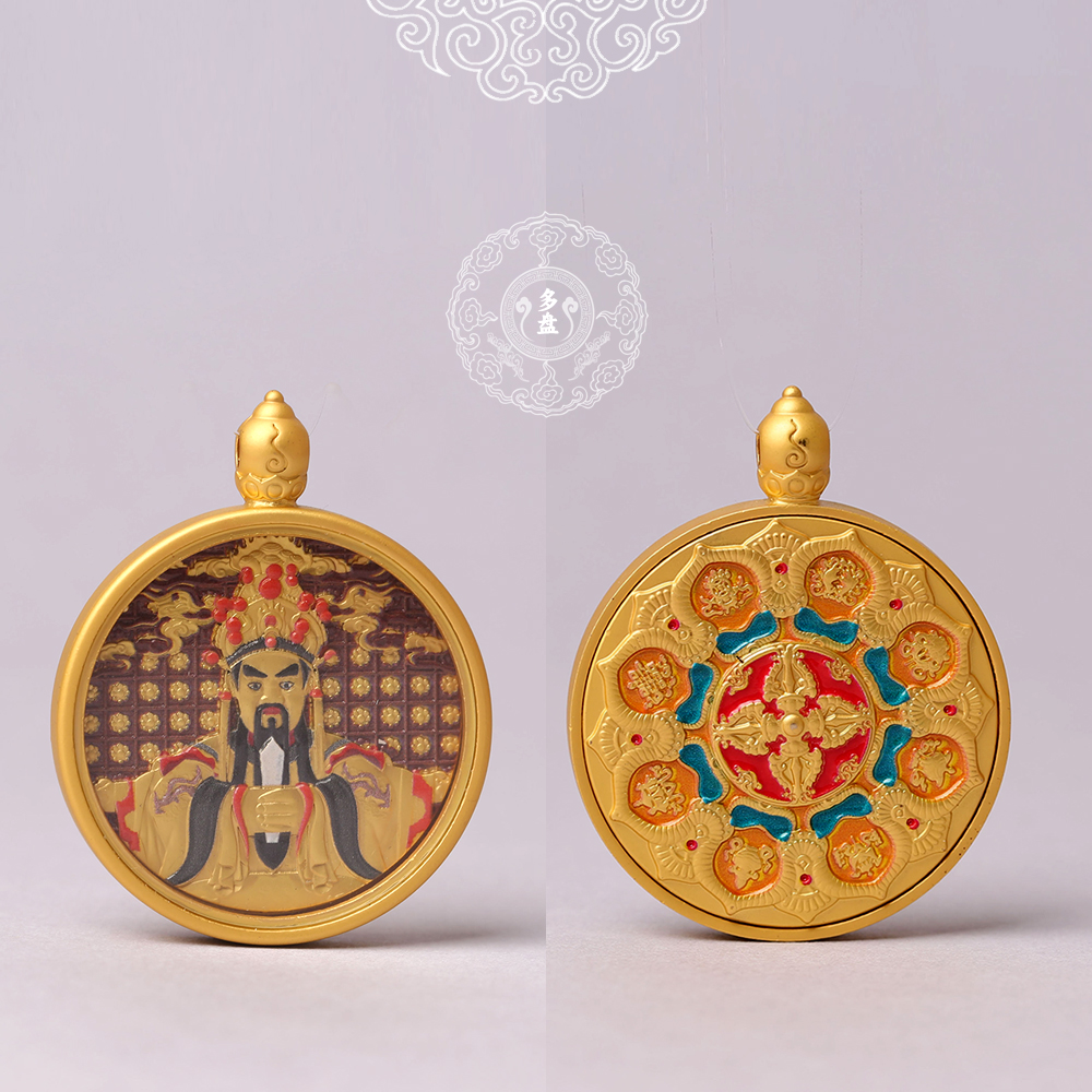 圆形小唐卡 新中式正品手工吊坠 五爷八宝图 纯铜材质 雕刻立体3D