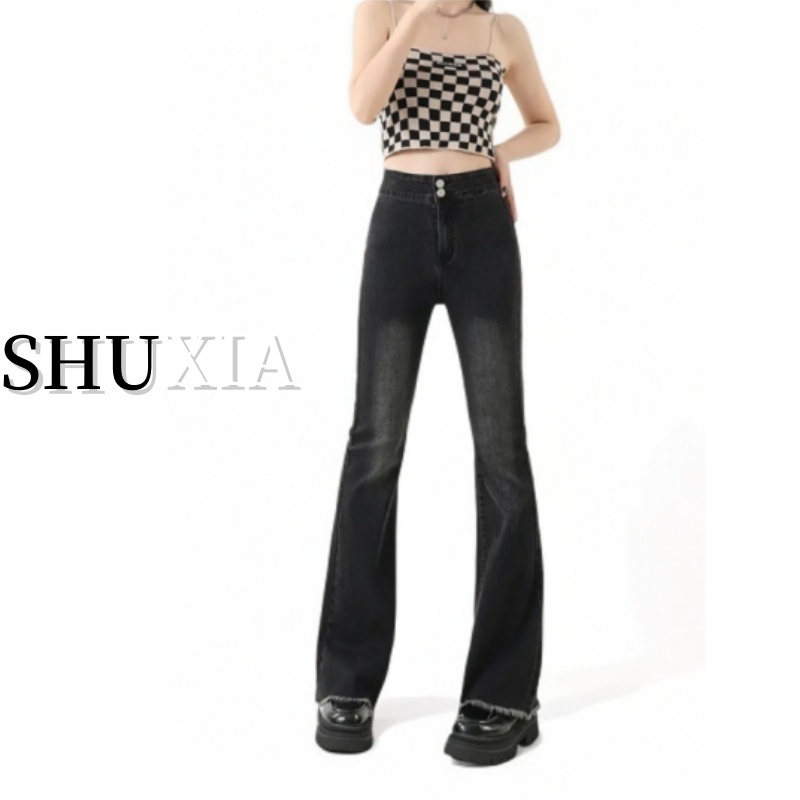 秋季新款大码胖MM毛边微喇牛仔裤梨形显瘦时尚高腰