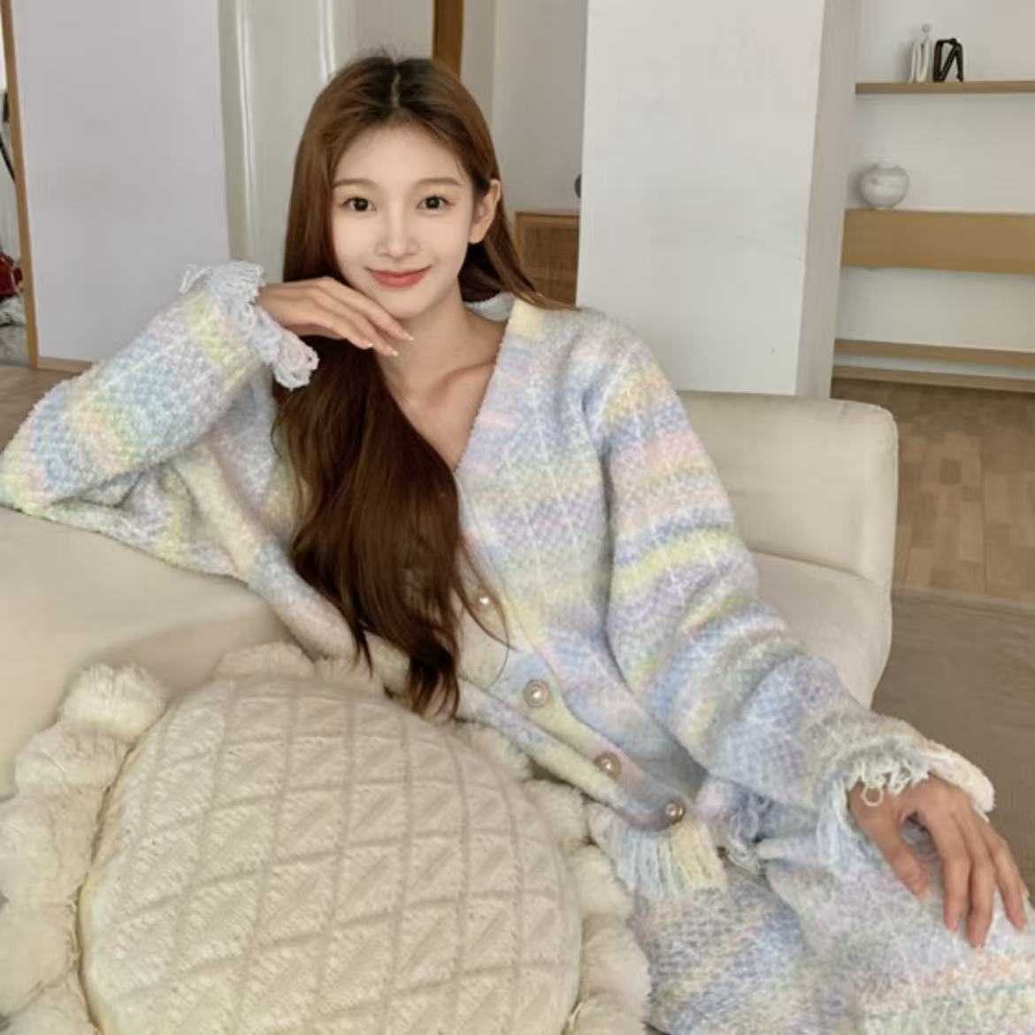 半边绒居家服睡衣套装保暖加绒高档可外穿秋冬家居服