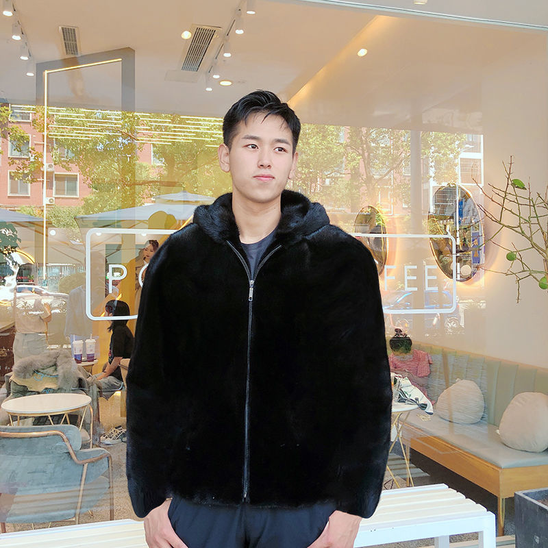 丹麦紫金短毛貂皮男装大衣男士外套整貂皮毛一体100%男士水貂外套