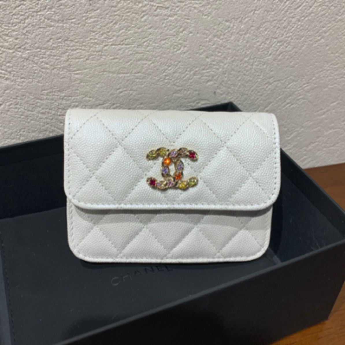 99新 Chanel/香奈儿 24S白金荔枝牛彩色水钻Woc链条包 