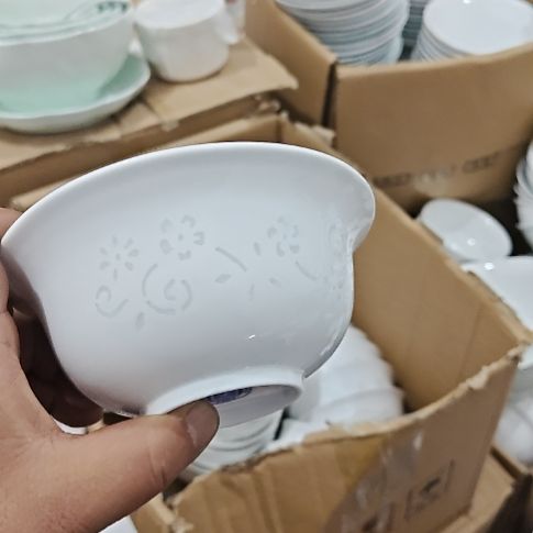 瓷玲珑白色5寸吃饭碗6个微瑕疵
