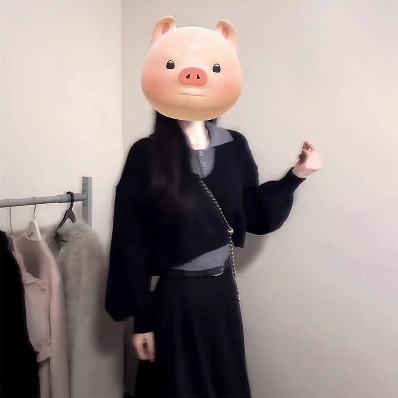 茶系穿搭一整套盐系韩剧黑色连衣裙子春秋季三件套装小香风