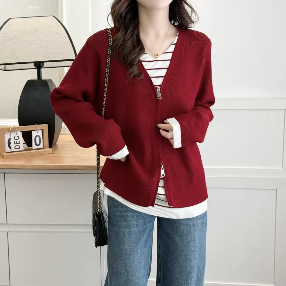 【80-180斤】秋冬新款大码女装时尚气质显瘦百搭假两件针织衫女121