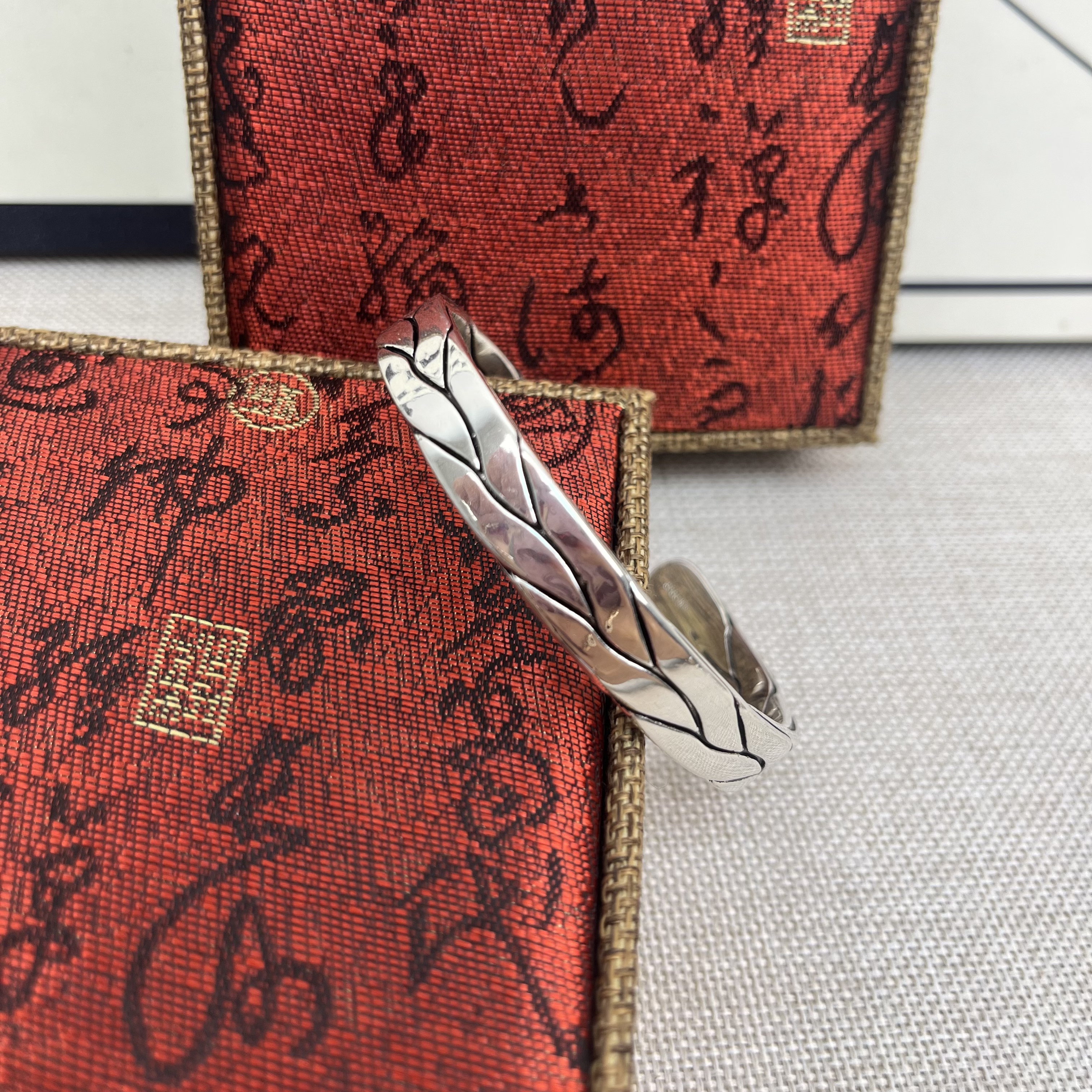足银手镯 999.9【S197】 45g开口麻花编织男士手镯经典复古实心