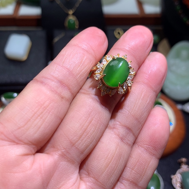 和田玉戒指银S925镶嵌
