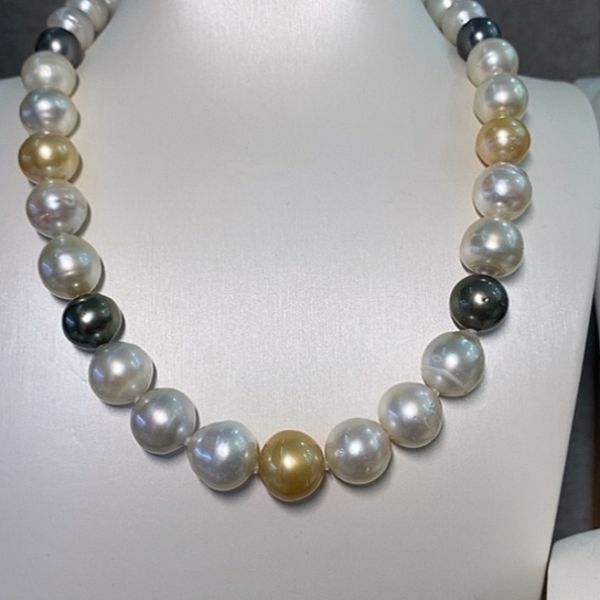 银S925镶嵌海水珍珠颈饰12-13.5