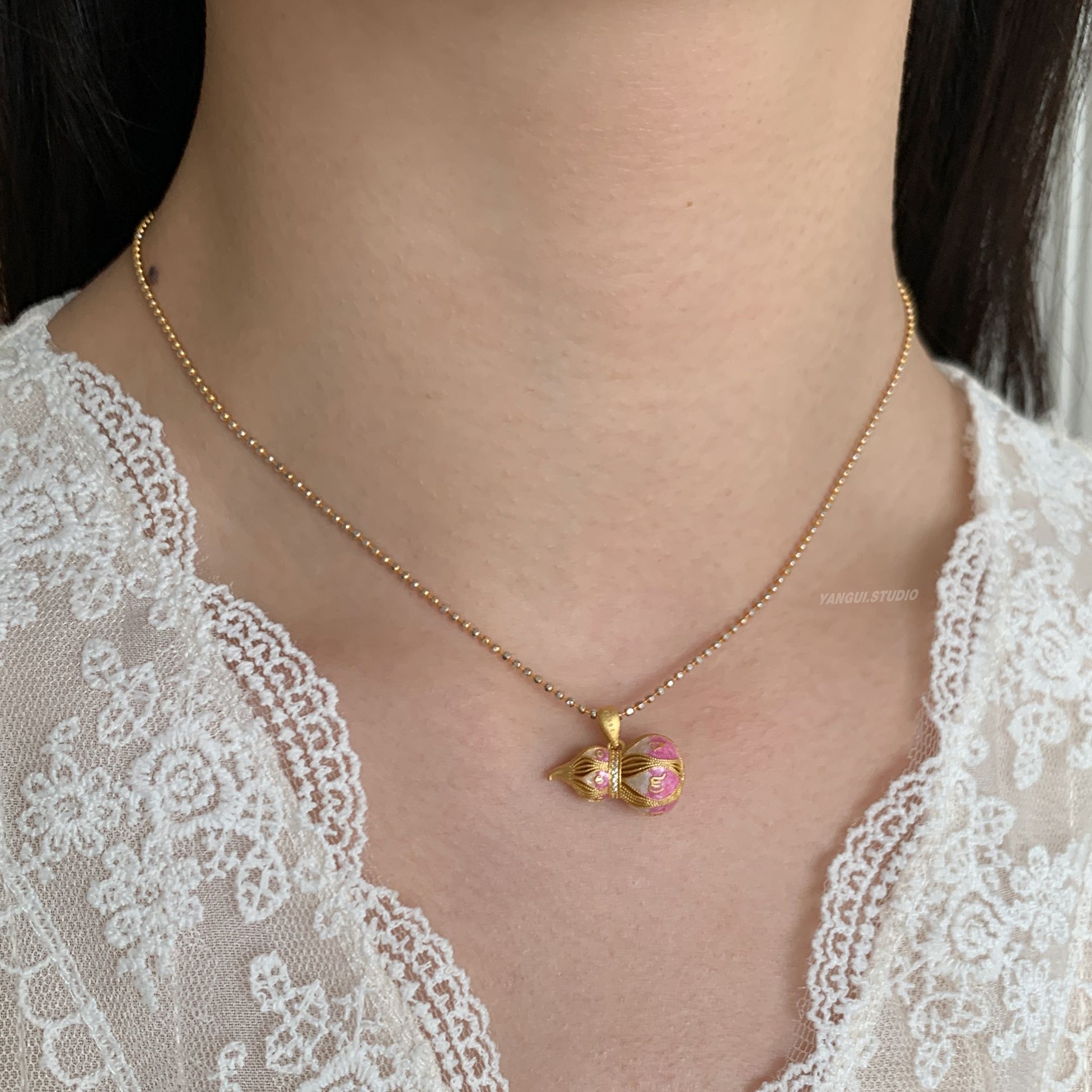 吊坠足银珐琅 燕归yangui“粉凛”金粉葫芦足银999.9吊坠 5g