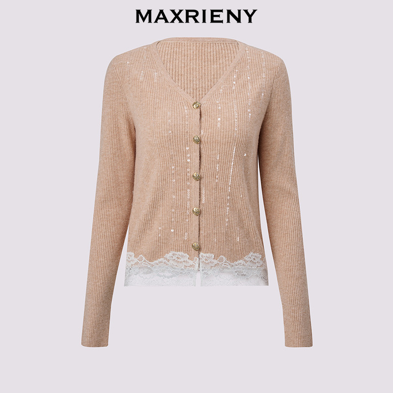 MAXRIENY【商场同款】精致感蕾丝拼接外套女25春新款修身显瘦长袖