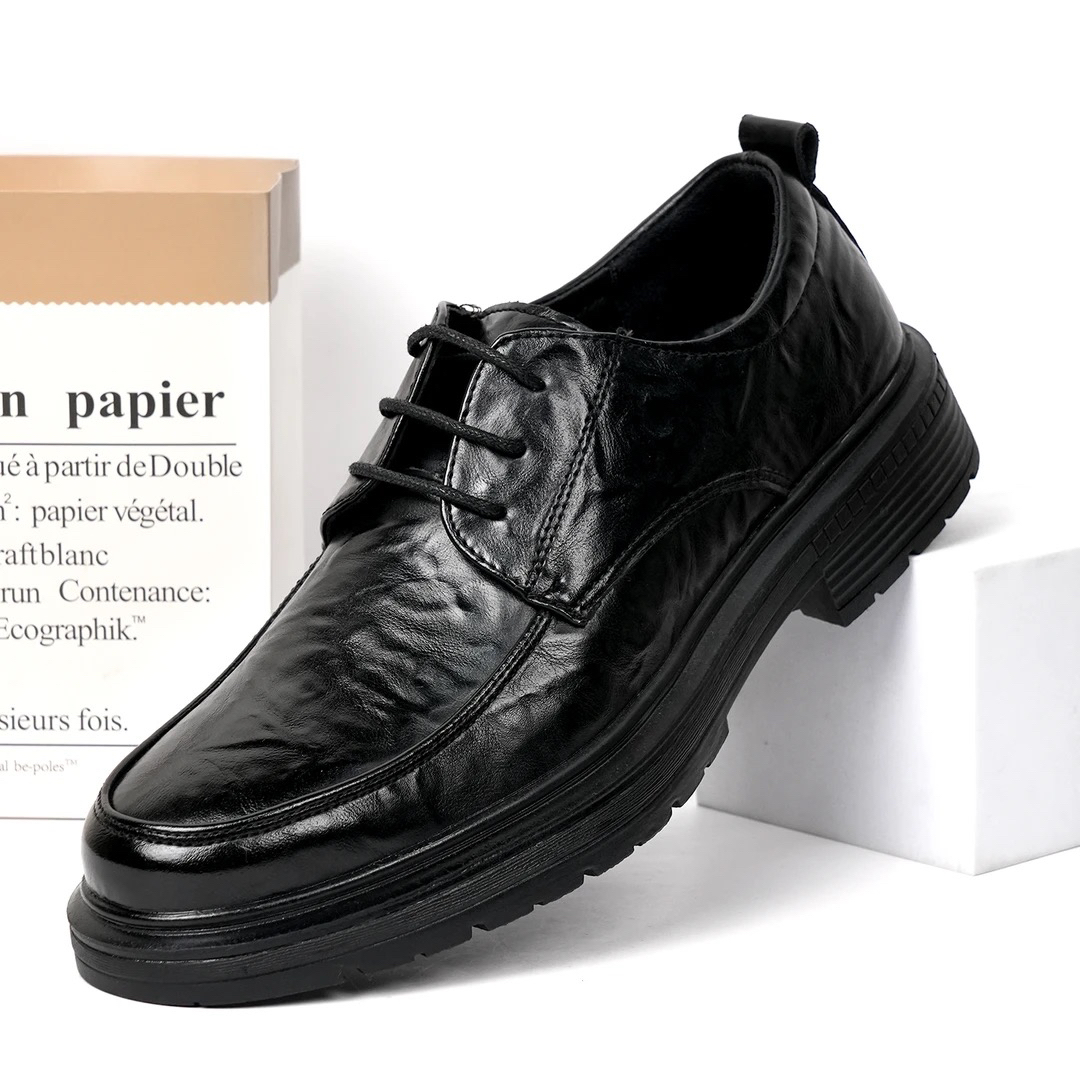 2025男士四季秋圆头皮鞋秋冬款男商务正装手抓纹结婚男婚鞋2501