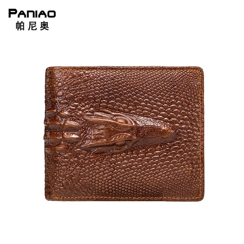 头层牛皮鳄鱼压纹真皮短款钱包