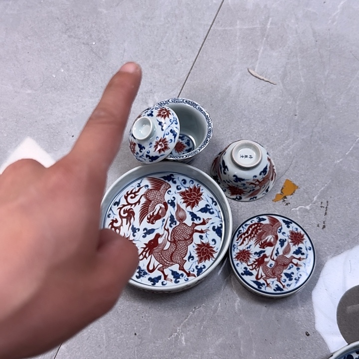 瓷片麒麟踏浪四件套