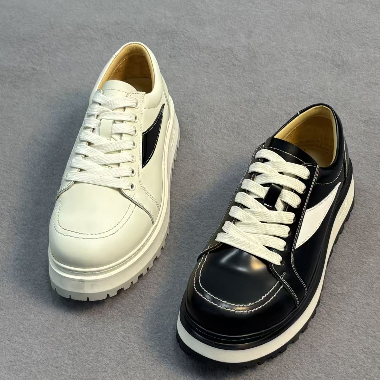 高定ro欧洲站2025最新款小牛开边珠休闲板鞋男士