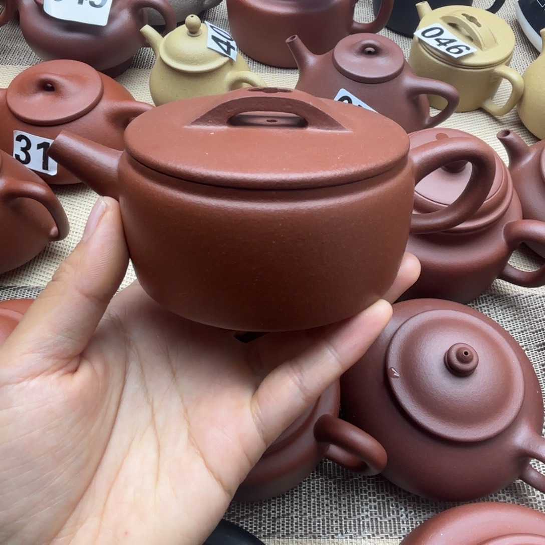 苏***）茶壶紫砂红降坡汉瓦200cc瑕疵
