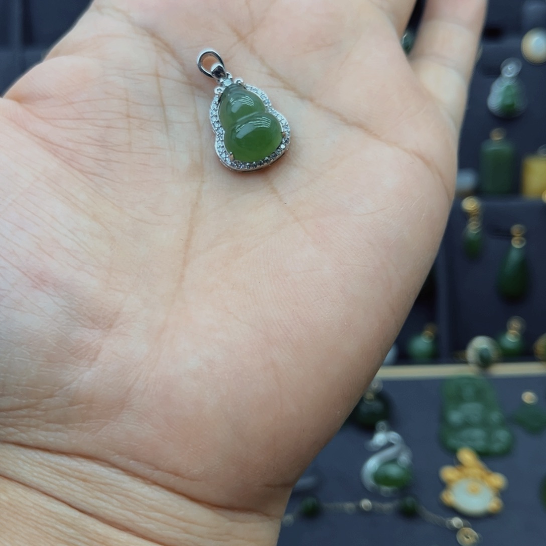 和田玉银S925镶嵌吊坠(不含链)