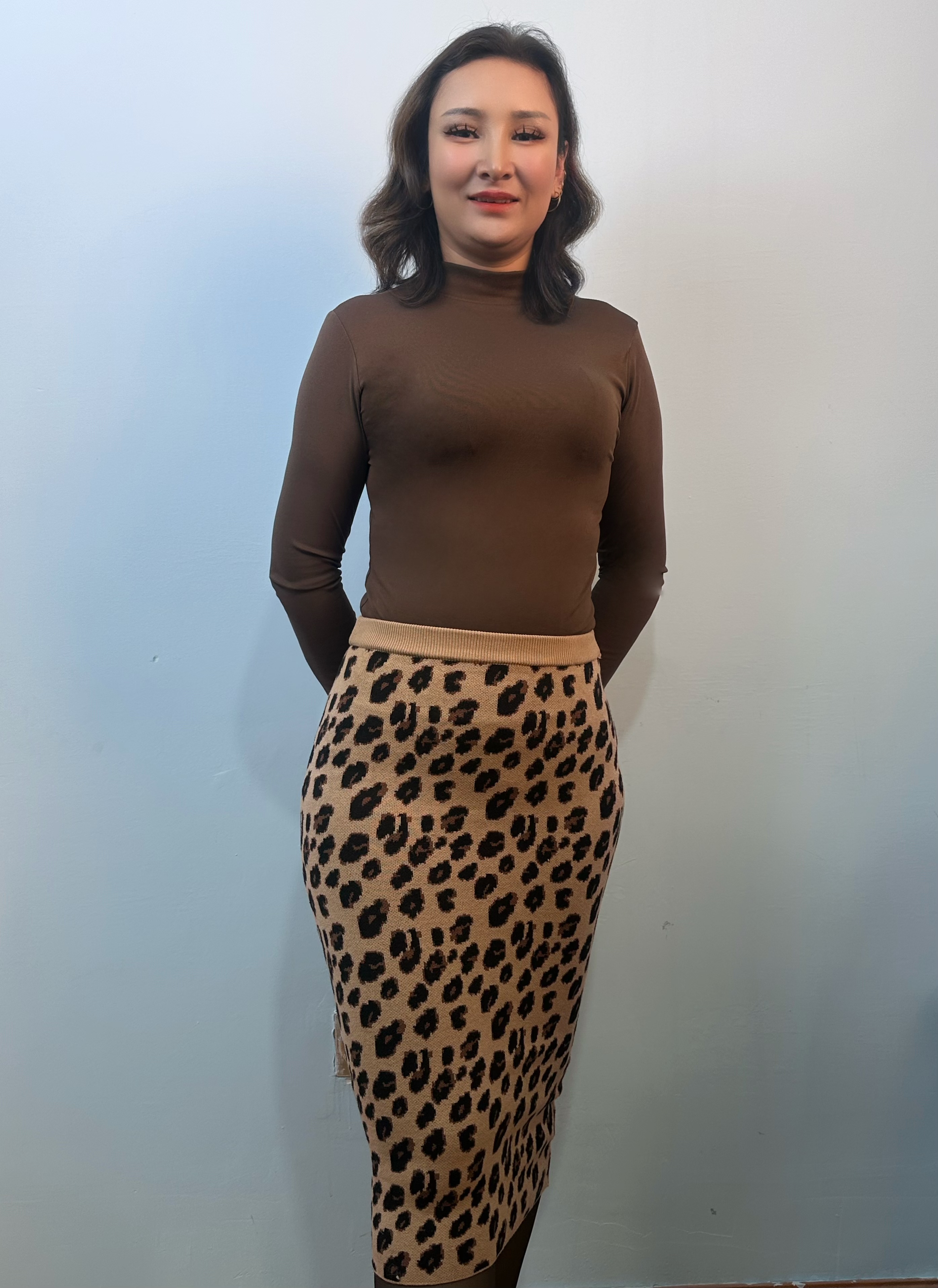 鹿皮绒豹纹半身裙女遮胯裙子高腰中长一步长裙大码