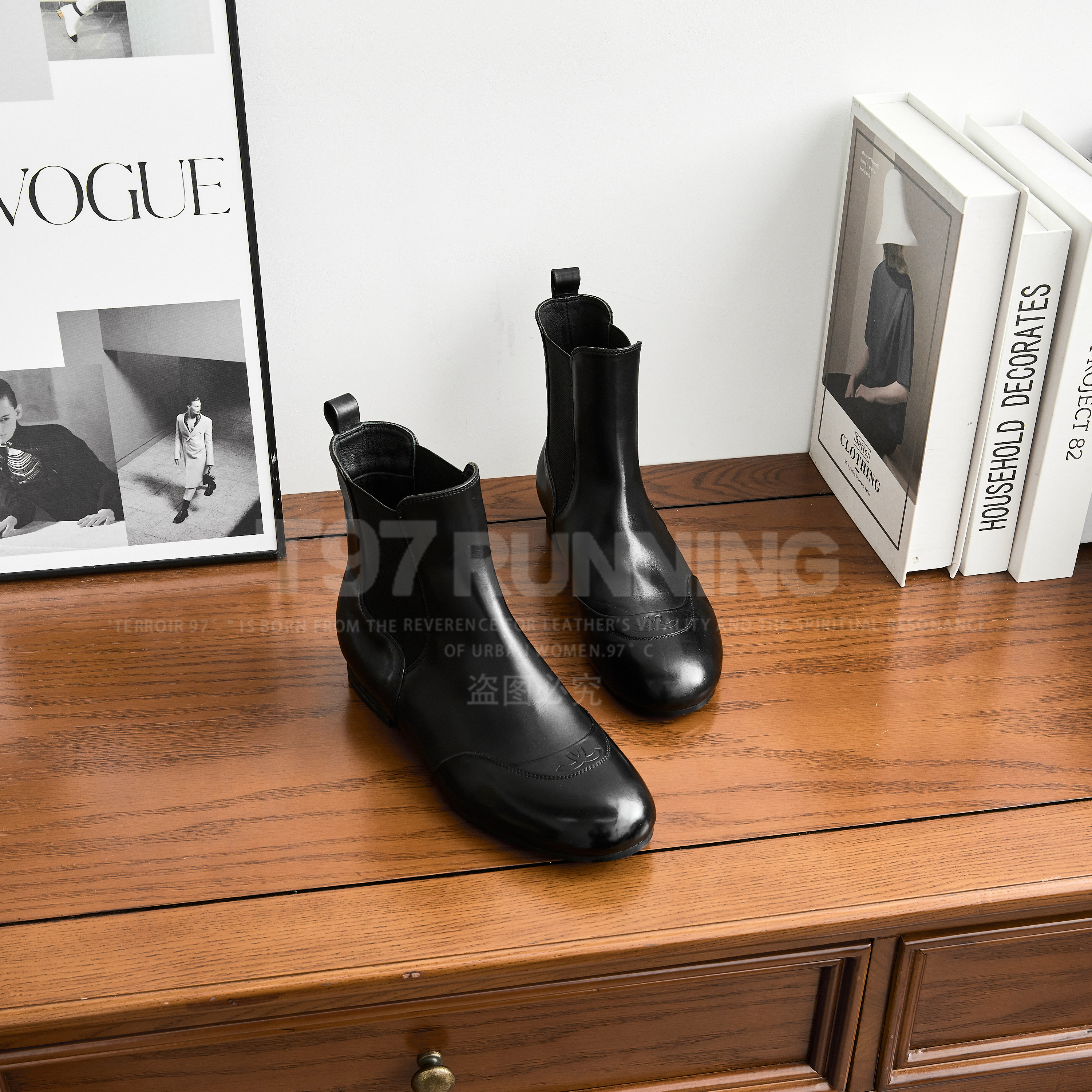 2025秋冬新款法式圆头粗跟欧洲站套筒一脚蹬瘦瘦靴裸靴X8090
