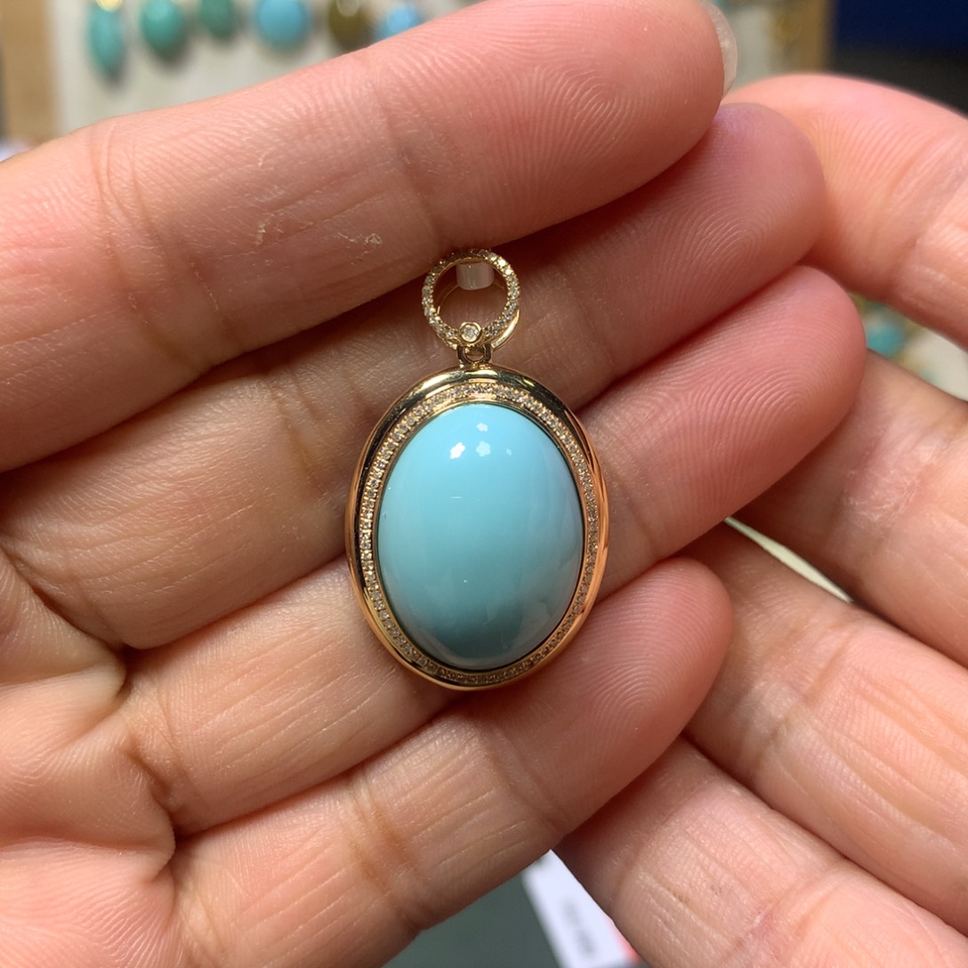 绿松石18K金镶嵌挂件