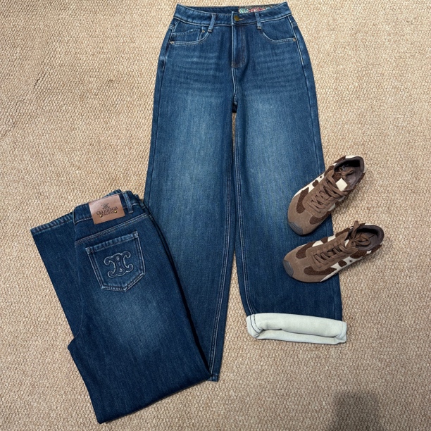 RM加绒加厚冬高腰显瘦直筒牛仔裤复古保暖2313