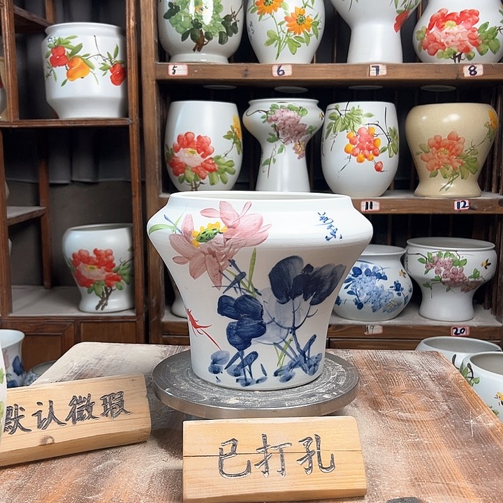 摆件高20口18.5青花荷花新款陶瓷陶瓷