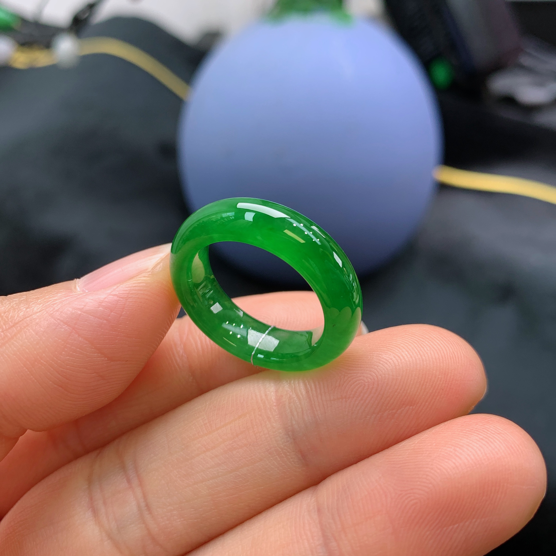 14圈口缅甸天然翡翠A货冰满小帝绿戒指A1100#
